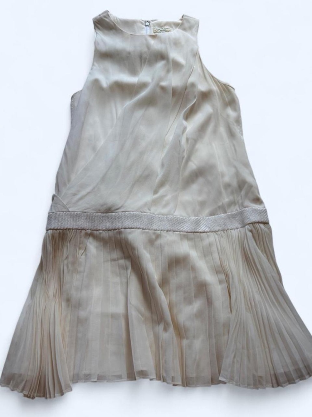 rag & bone Cream Pleated Drop-Waist Mini Dress